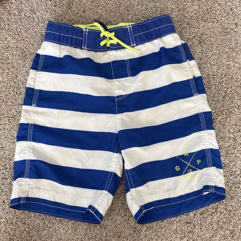 Gap Kids Boys Small 6/7 Bathing Suit Trunk Shorts Blue & White Striped Surf